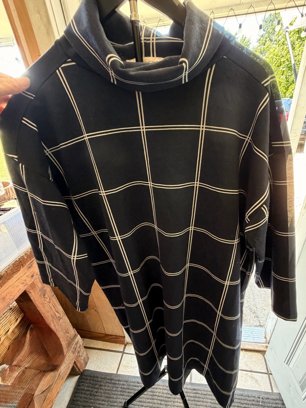 LOFT Black Windowpane Turtleneck Dress